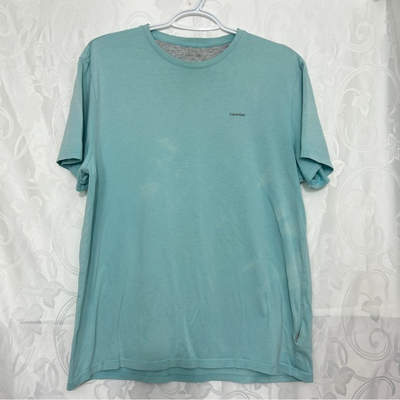 Calvin Klein Teal Aqua Logo Front Crewneck Short Sleeve Casual T-Shirt - Picture 5 of 7